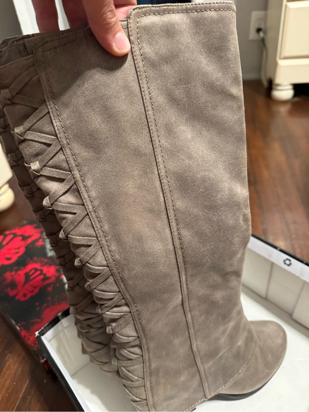Fergalicious Leesa Knee-High Heeled Boots in Taupe Brown